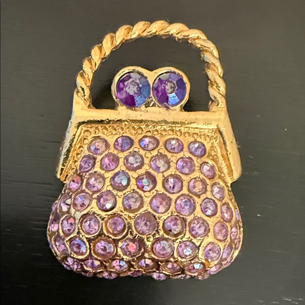 Vintage Rhinestone Handbag Brooch: Bling Purse